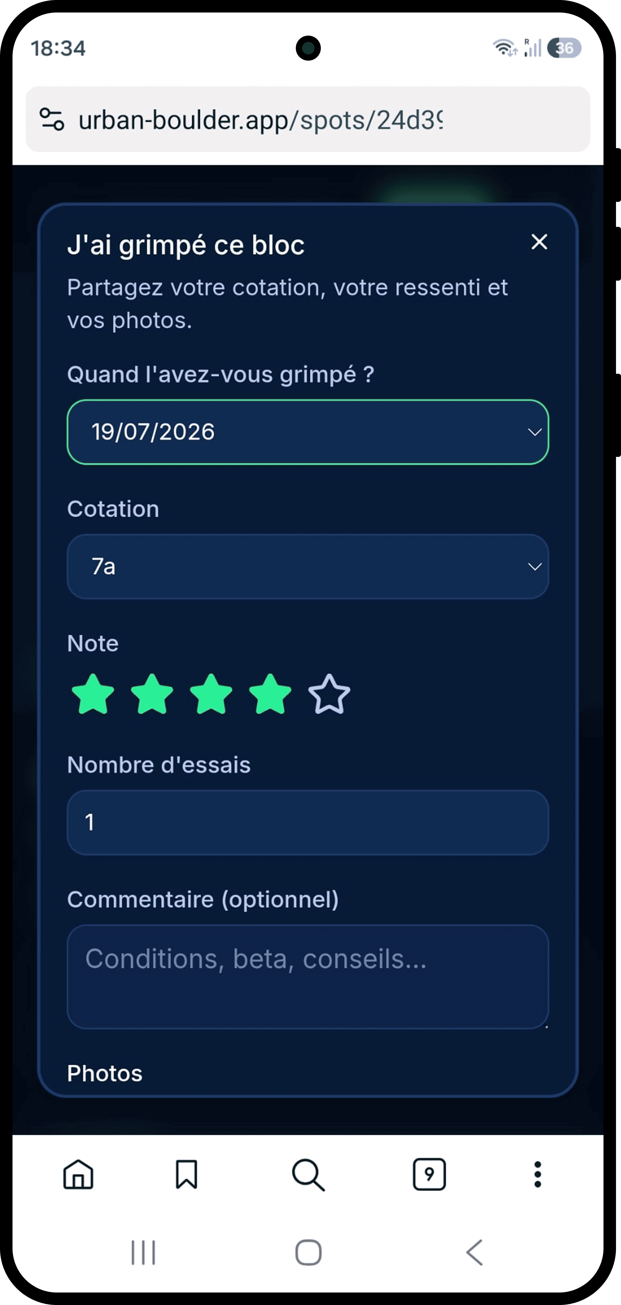 Formulaire d'enregistrement d'ascension